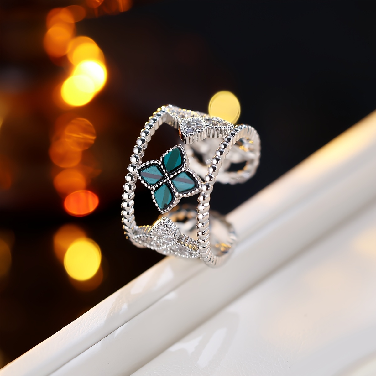 Women's Retro Four-Leaf Clover Open Ring, Unique Design